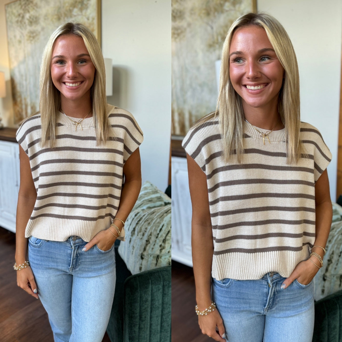 Oatmeal Stripe Sweater Top