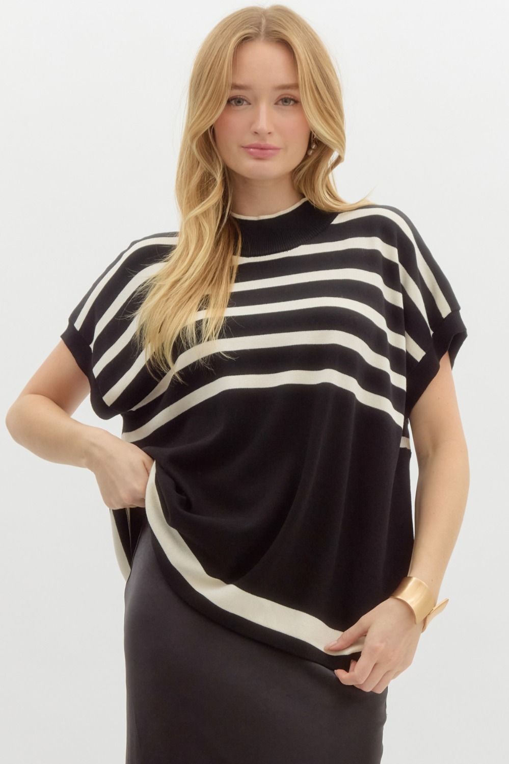 Mock Neck Slinky Stripes