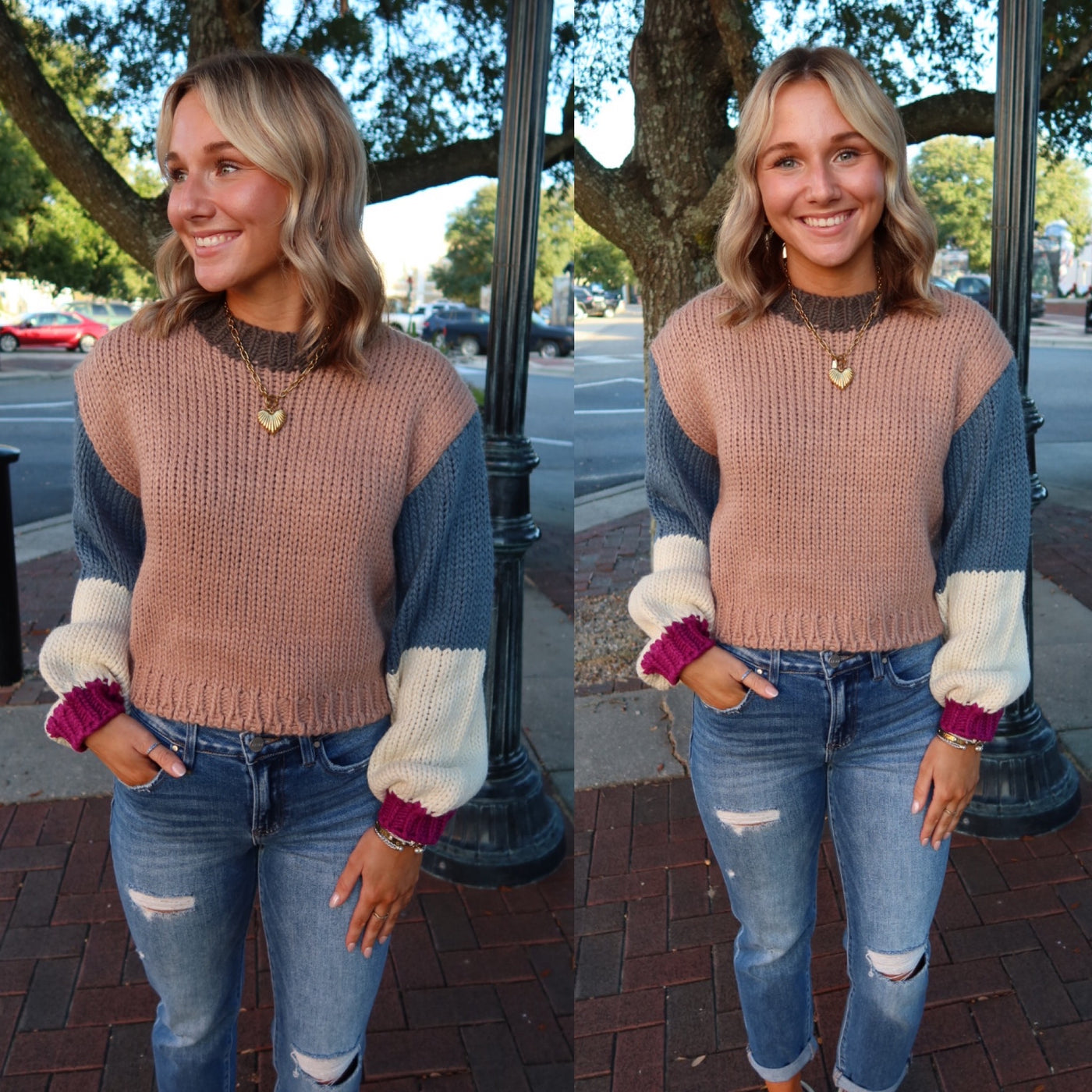 Cropped Colorblock Sweater