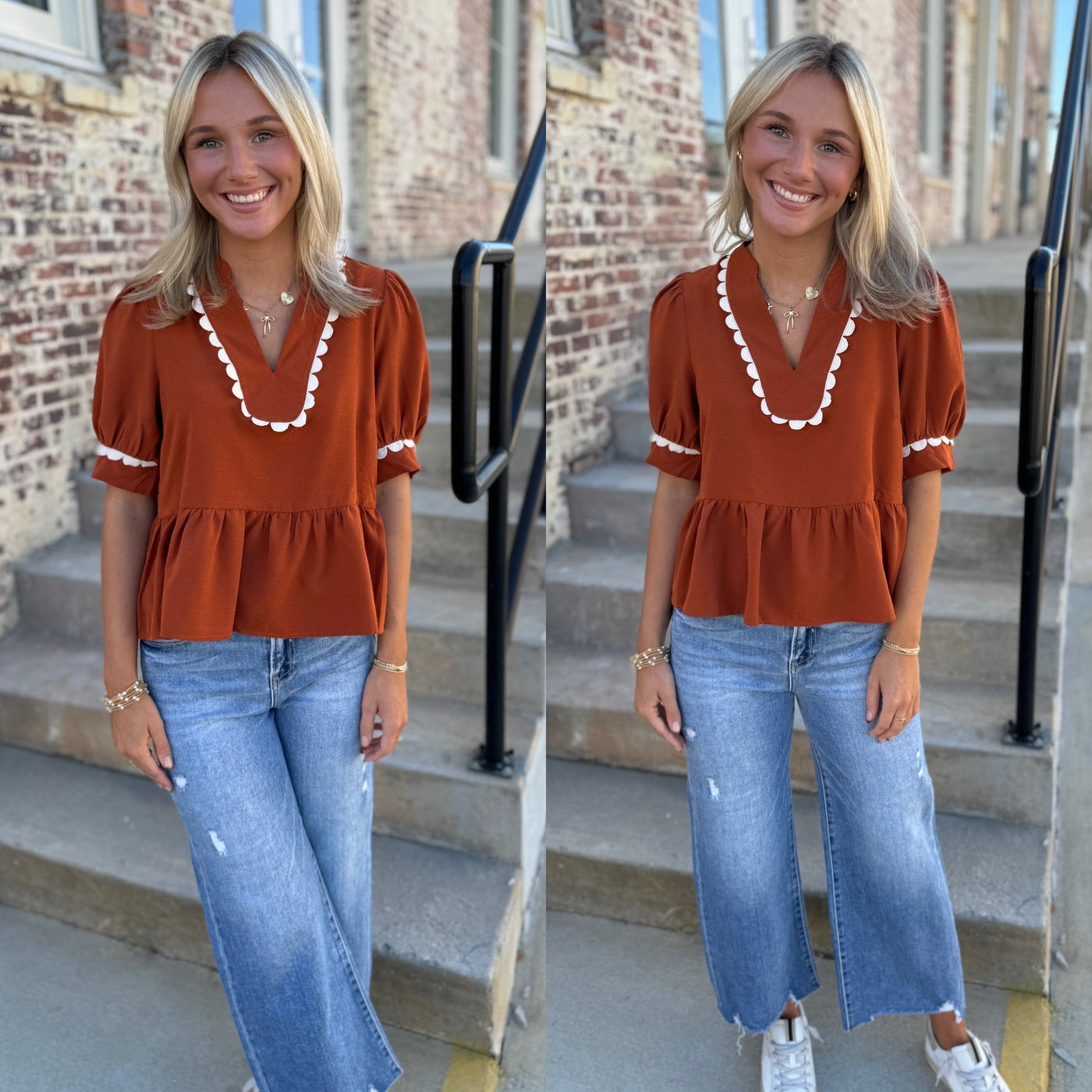 Scalloped Hem Caramel Peplum