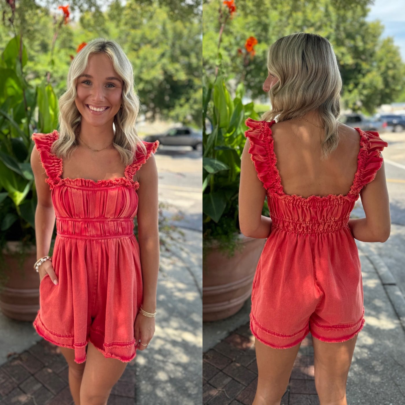 Red Ruched Romper