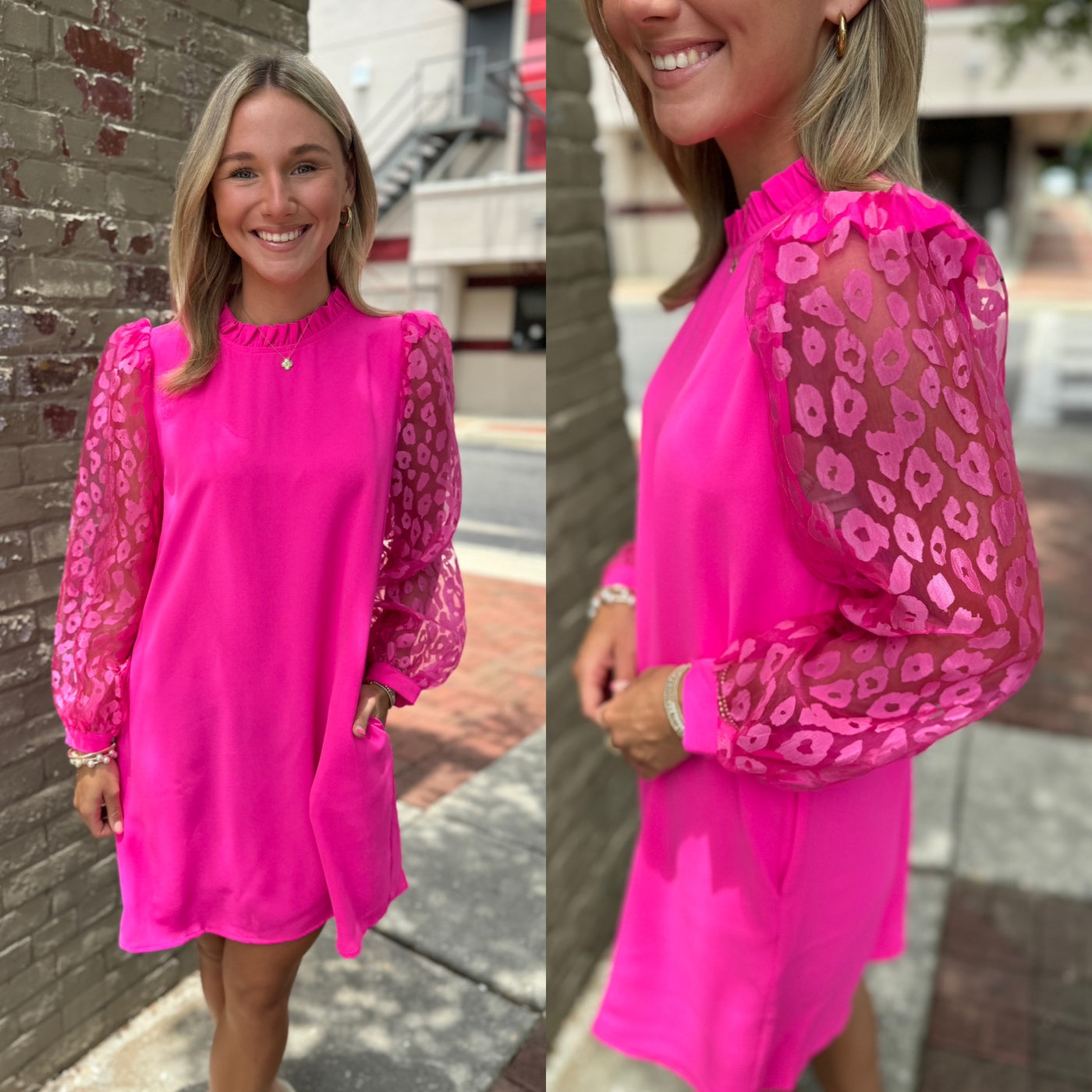 Pink Leopard Sleeve Dress