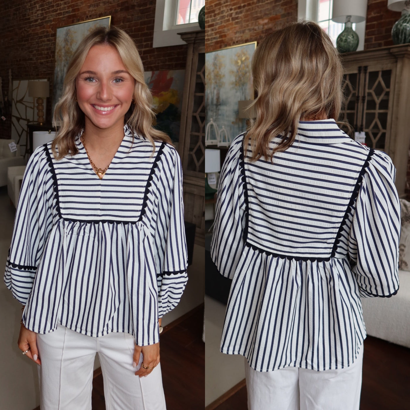 Navy/White Stripe Blouse