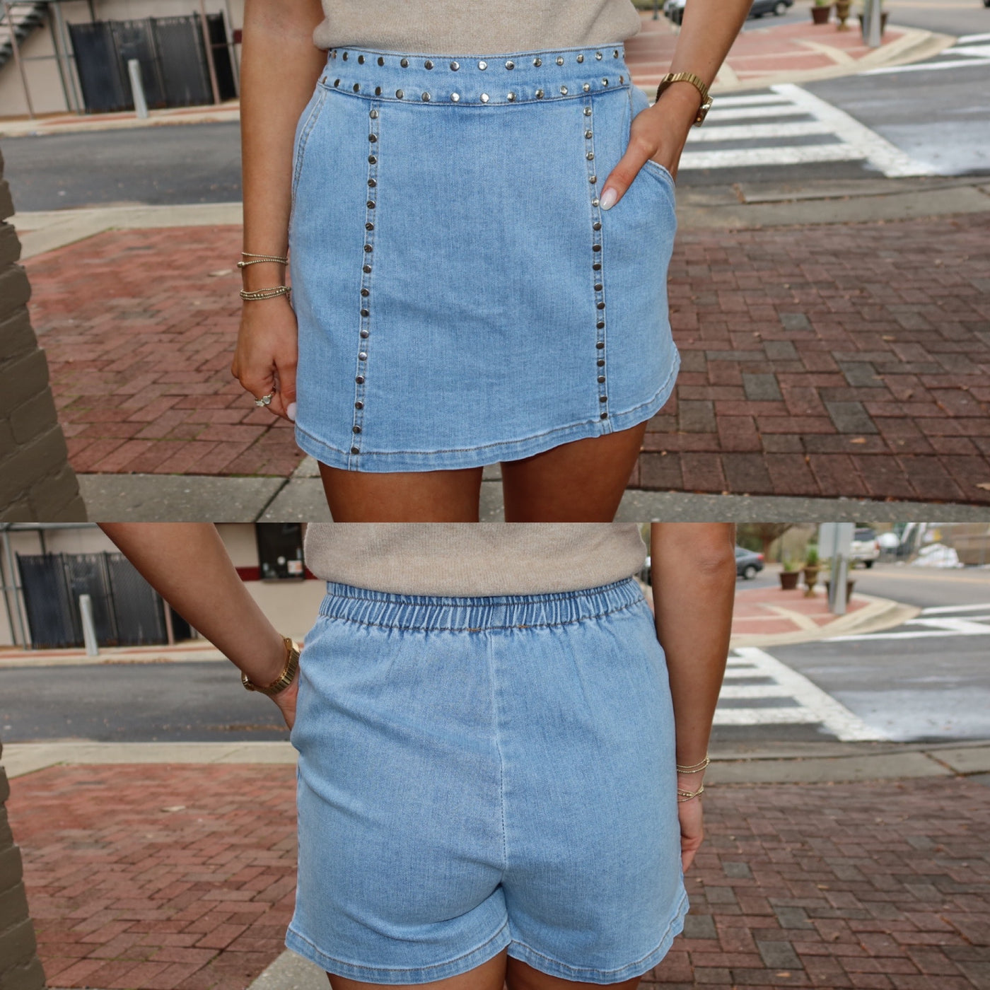 Denim Studded Skort