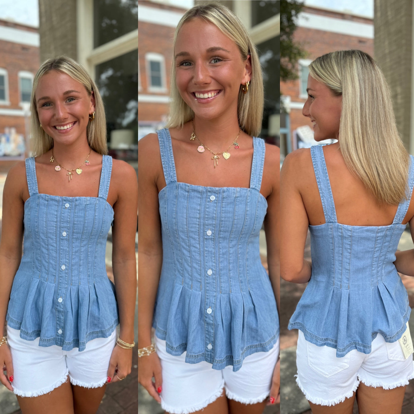 Chambray Peplum Babydoll Top