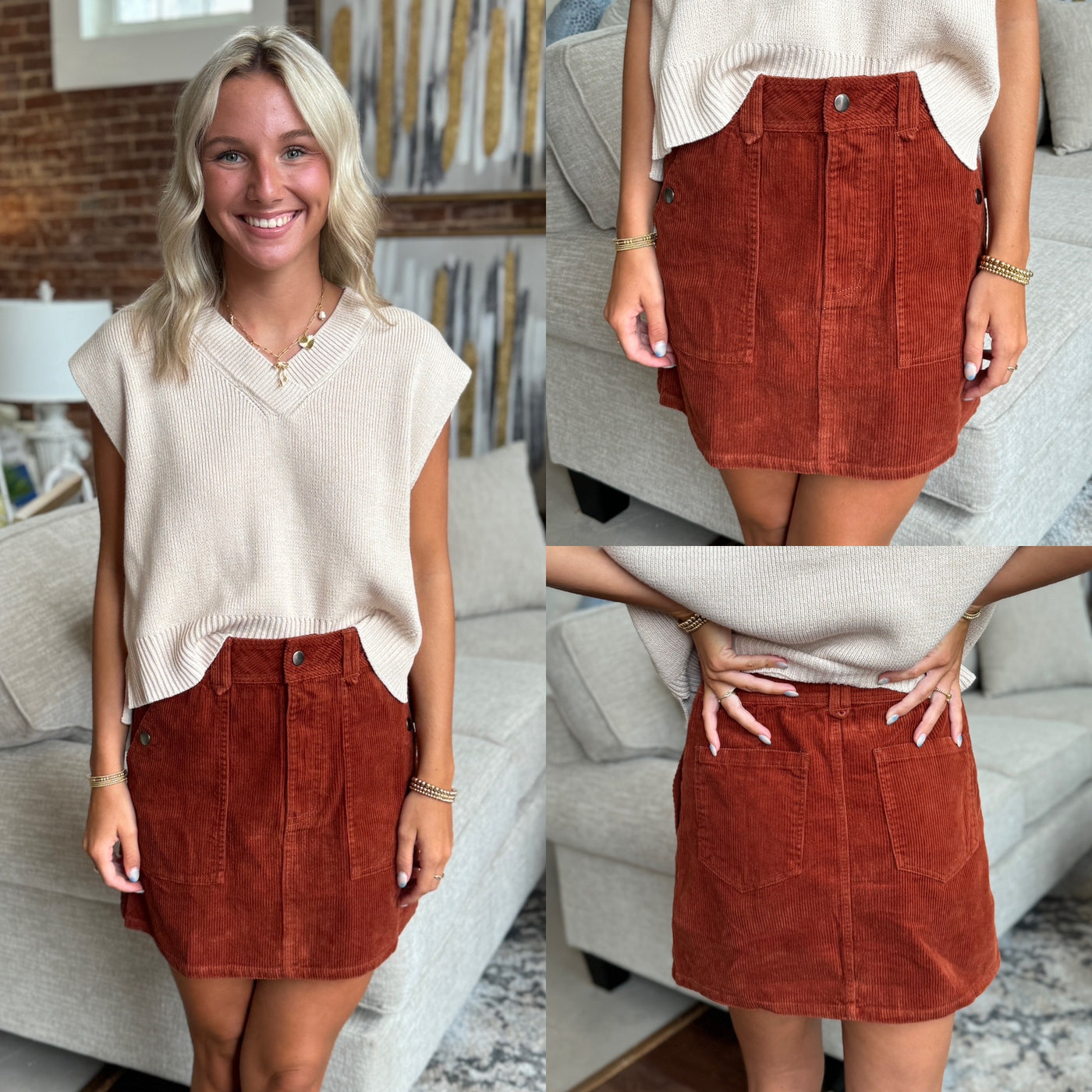 Rust Corded Skirt