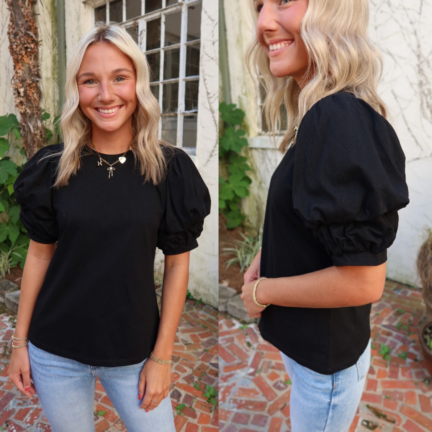 Black Ruched Sleeve Top