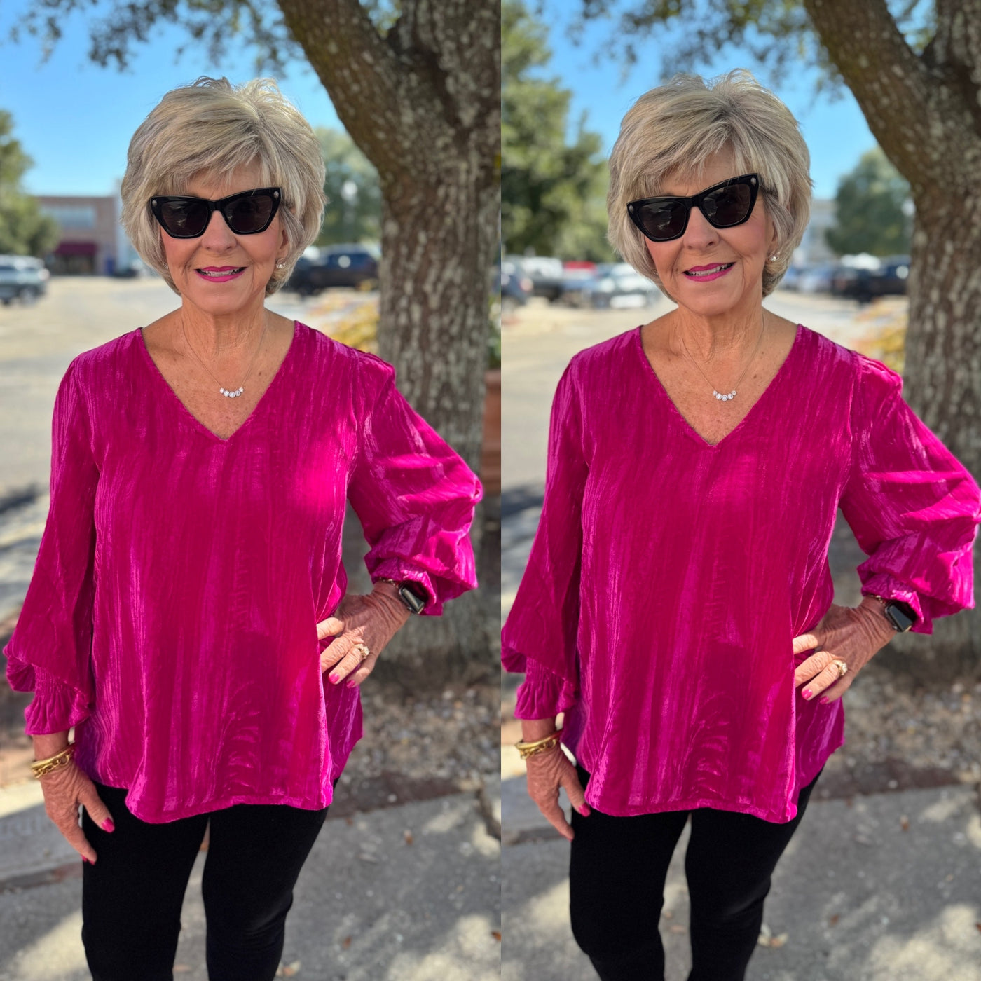 Magenta Velvet Poet Sleeve Top