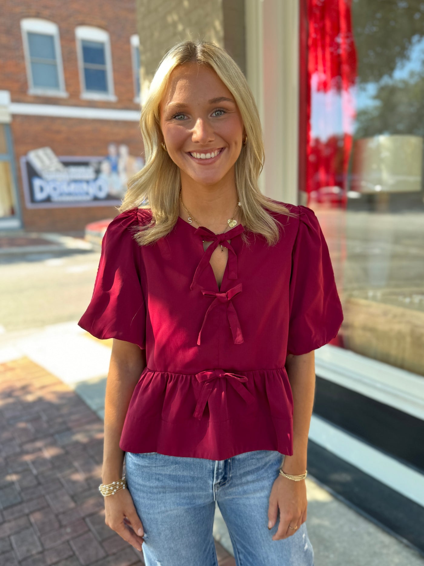 Burgundy Bow Peplum