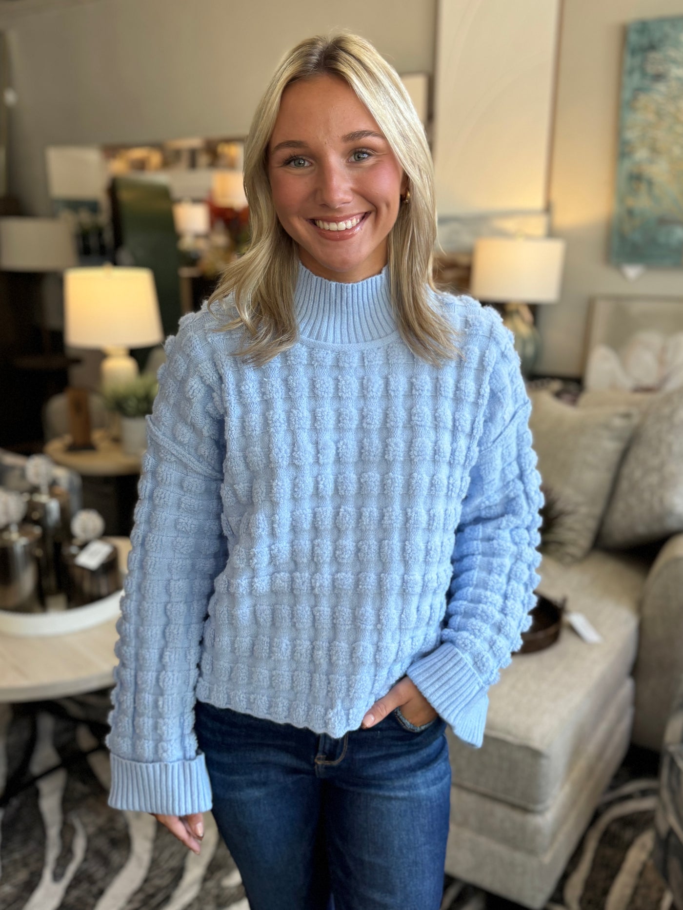 Baby Blue Textured Turtleneck